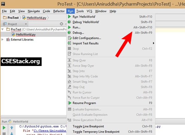 PyCharm shortcuts to run Python project