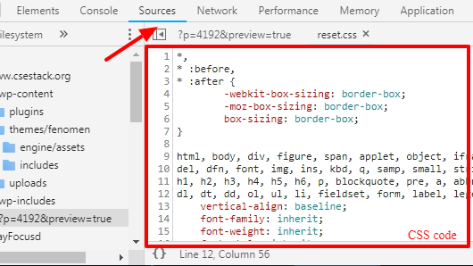 Chrome Inspect to check CSS code