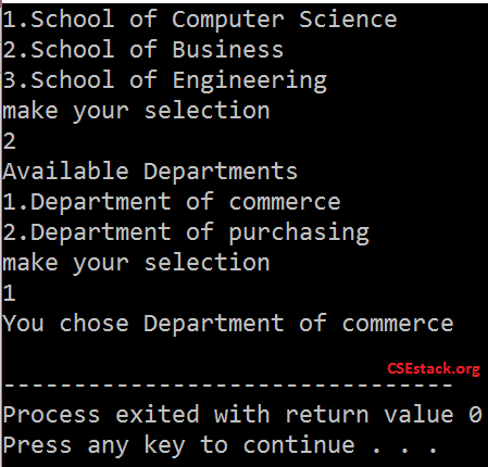 nested switch statements c output