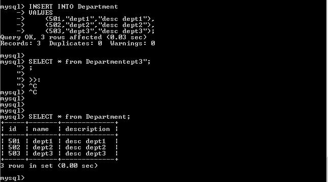 MySQL commands to add values into table