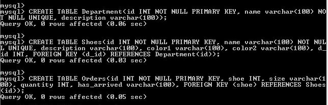 MySQL commands to create table