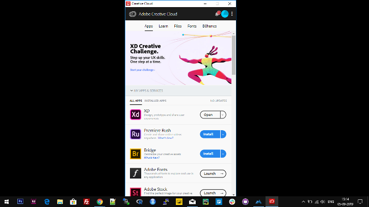 Post-installation of Adobe XD (Automatically opens a new window)