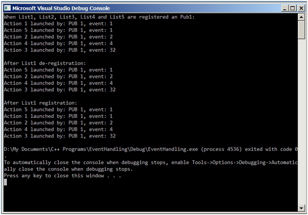 Microsoft Visual console for Event-driven Application written in C language