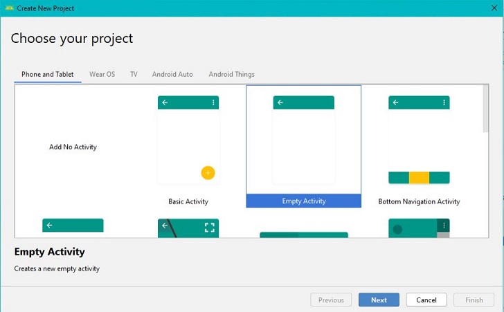 create new project in Android