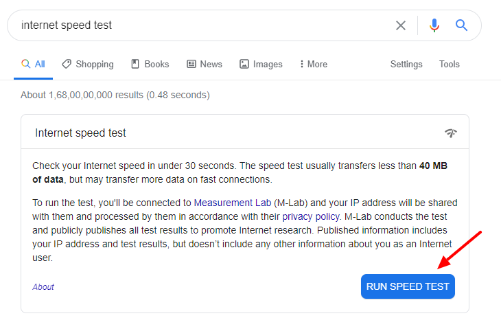 internet speed test by Google Search