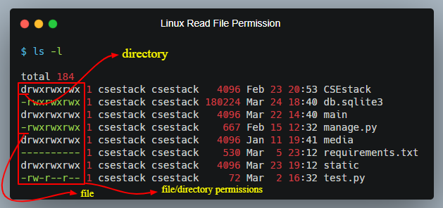 Linux command to read file permission